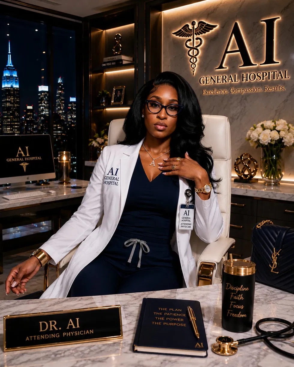 Dr. Tink seated in the AI General Hospital office